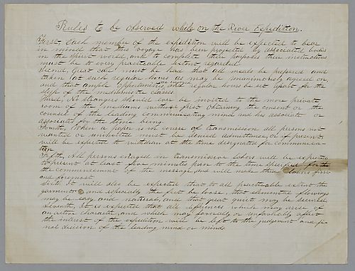 List of rules to be observed while on the river expedition, written by J. M. Spear