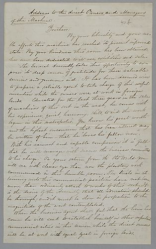 Address to the Direct Owners and Managers of the Machine, [T. S. Sheldon]