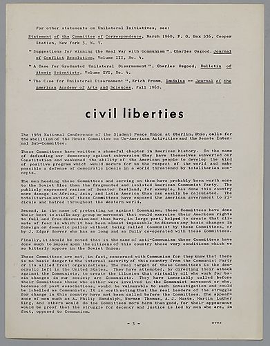 "Civil Liberties" Information Sheet and Statement of Purpose