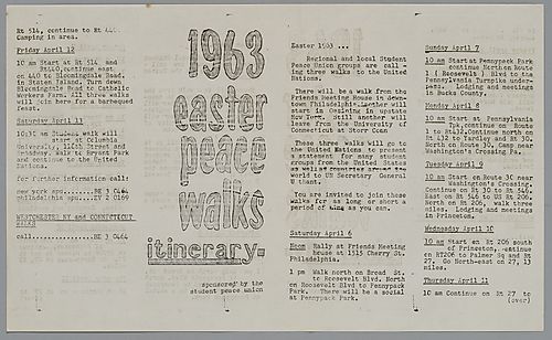 "1963 Easter Peace Walk Itinerary" Flyer