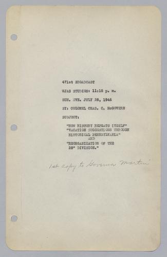 #471: Reorganization of the 28th Division Part 3, Vacation Suggestions Part 1