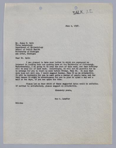 Max Lauffer to Jonas Salk