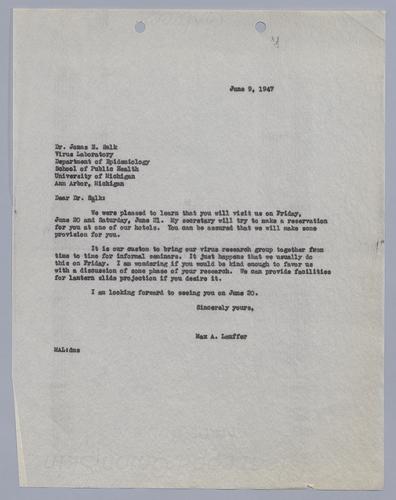 Max Lauffer to Jonas Salk