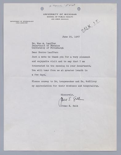 Jonas Salk to Max Lauffer
