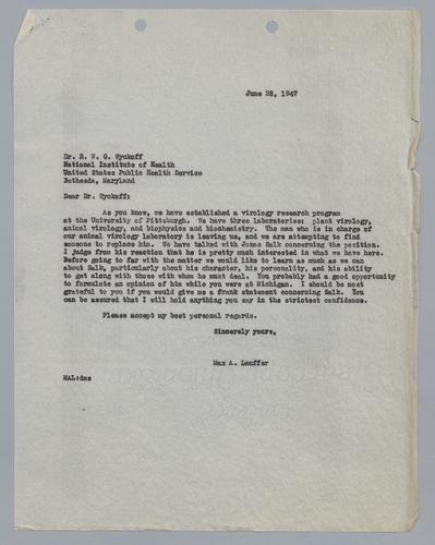 Max Lauffer to R.W.G. Wyckoff