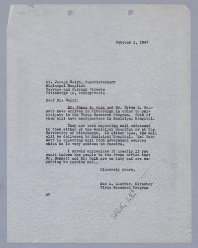 Max Lauffer to Joseph S. Baird