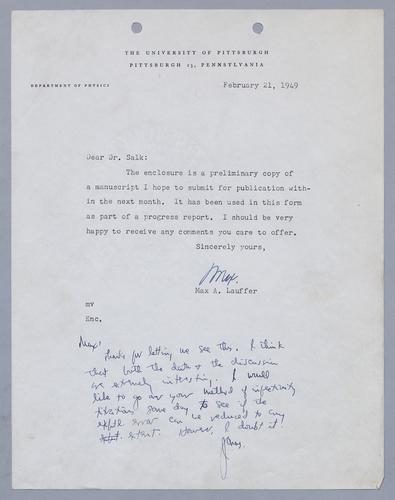 Max Lauffer to Jonas Salk