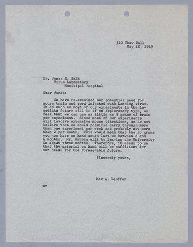 Max Lauffer to Jonas Salk