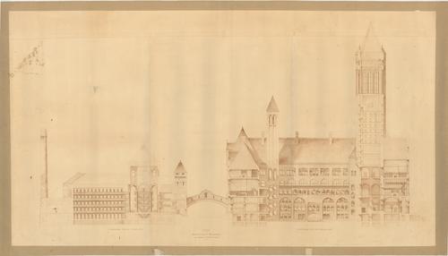 Design for New County Buildings, Allegheny County, Penn., Longitudinal Section Through Courthouse and Jail
