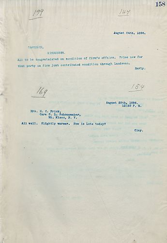 Frick congratulates Carnegie on the condition of the firm's affairs