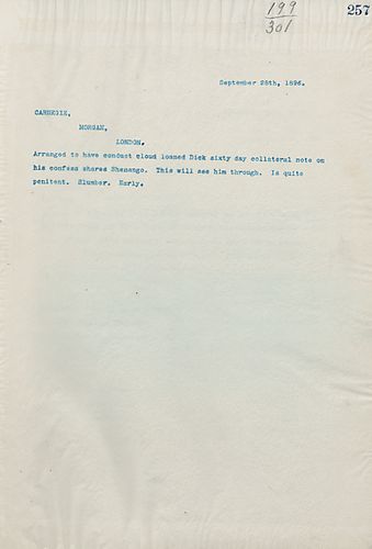 Frick writes, "Arranges to have conduct cloud loaned to Dick sixty day collateral note on his confess shares Shenango."
