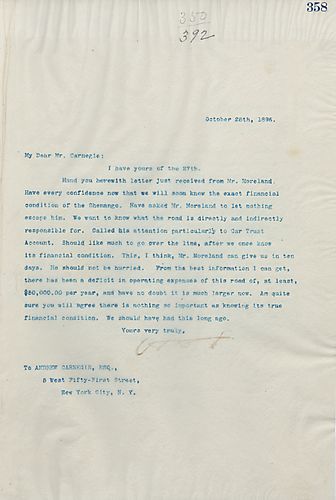 Frick writes on knowing the financial situation of Shenango soon