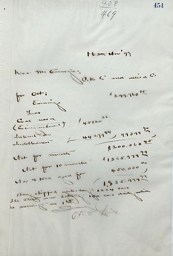 Frick writes Carnegie to outline earnings