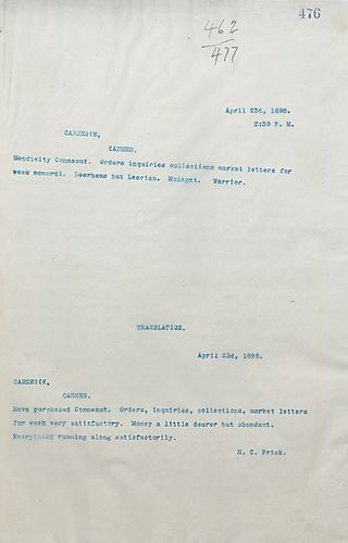 Frick wires Carnegie a coded message