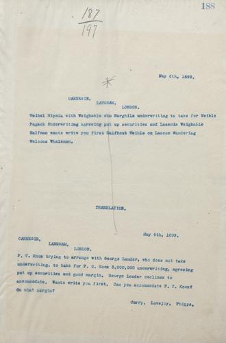 Frick wires Carnegie a coded message