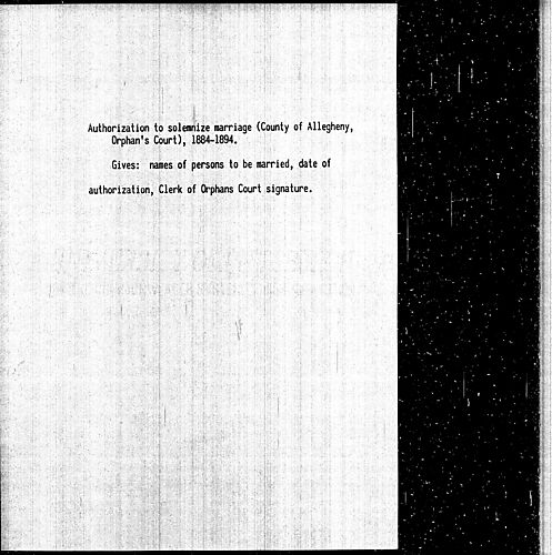 Authorization to Solemnize Marriage (County of Allegheny, Orphan's Court)