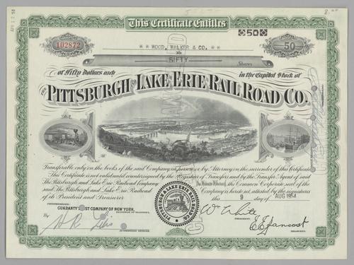 Pittsburgh & Lake Erie Railroad Co. Stock Certificate