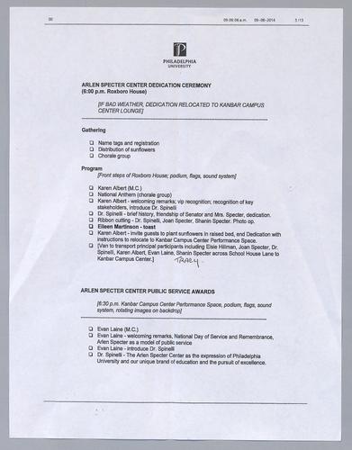 Philadelphia University, Arlen Specter Center for Public Service Dedication