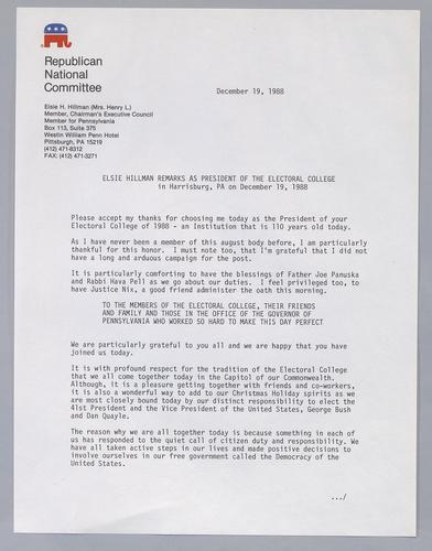 Remarks made as President of the State Electoral College