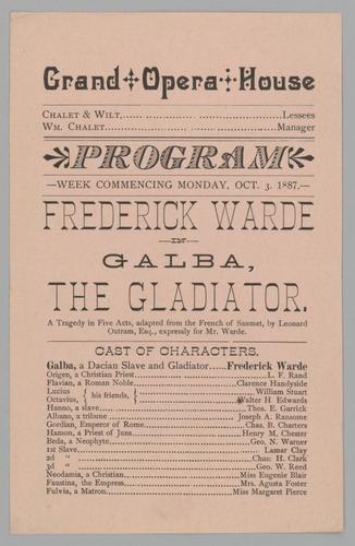 Theatre Program - Galba, The Gladiator with Frederick Warde