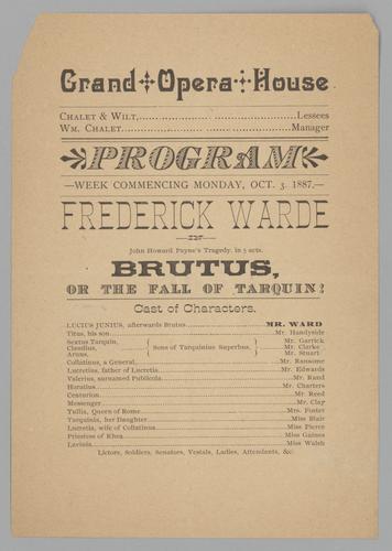 Theatre Program - Brutus or The Fall of Tarquin! with Frederick Warde