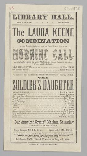 Theatre program - Morning Call; The Soldier's Daughter with Laura Keene