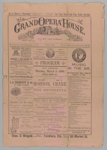 Theatre Program - The Henrietta with Stuart Robson and WM. H. Crane