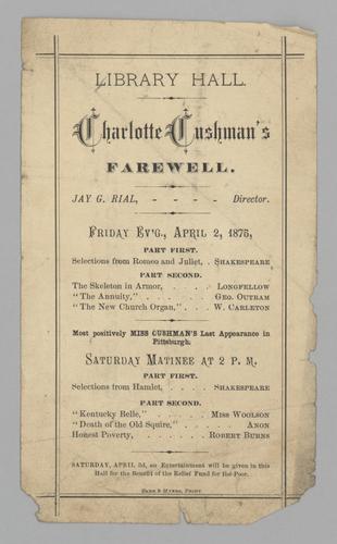 Program - Charlotte Cushman's Farewell