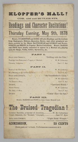 Program - Readings and Character Recitations!; and The Bruised Tragedian!