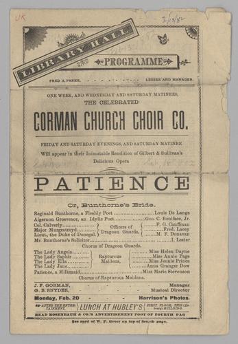 Opera program - Corman Church Choir Co. in Patience or, Bunthrone's Bride