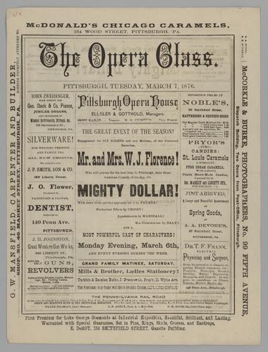 Theatre program - Mighty Dollar! with William J. Florence and Malvina Florence