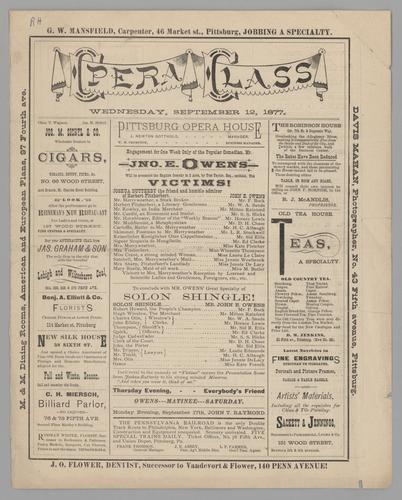 Theatre program - Victims!; and Solon Shingle! with John E. Owens