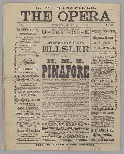 Theatre program - H. M. S. Pinafore with Effie Ellsler