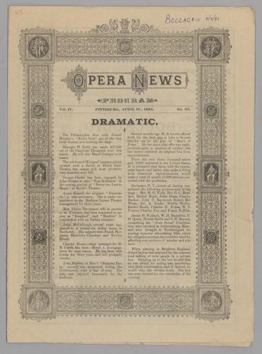 Opera program - Boccaccio; or, The Prince of Palermo with Marie Geistinger