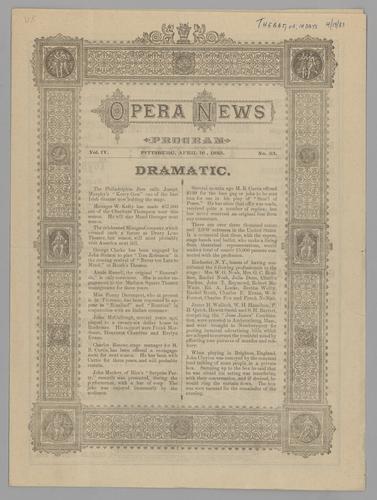 Opera program - The Bat; or 14 Days with Marie Geistinger
