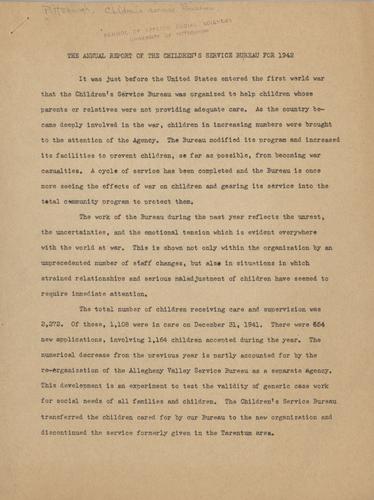 Annual Report, "The Annual Report of the Children's Service Bureau for 1942"