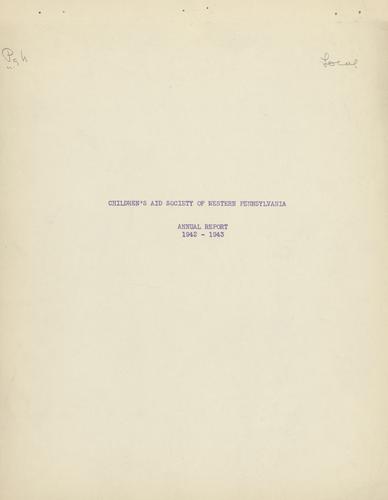 Annual Report, "Children's Aid Society of Western Pennsylvania, Annual Report, 1942-1943"