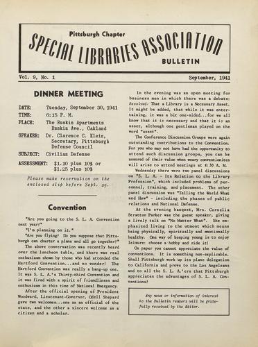 Pittsburgh Chapter bulletin