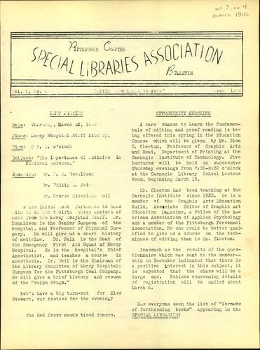 Pittsburgh Chapter bulletin