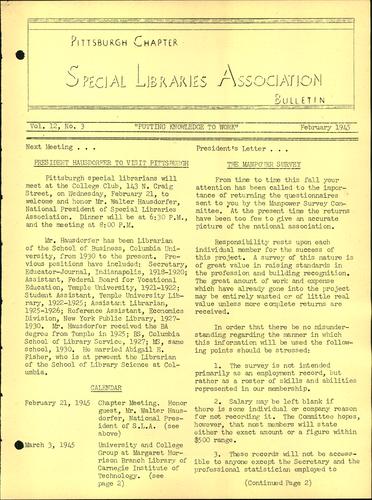 Pittsburgh Chapter bulletin