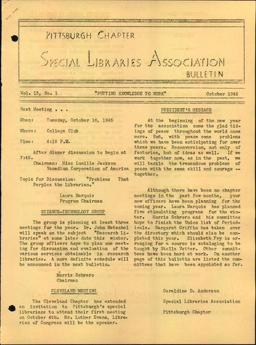 Pittsburgh Chapter bulletin