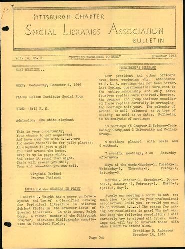 Pittsburgh Chapter bulletin