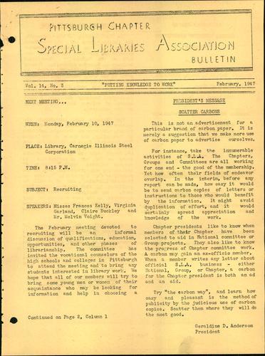 Pittsburgh Chapter bulletin