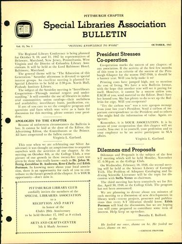 Pittsburgh Chapter bulletin