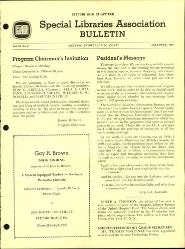 Pittsburgh Chapter bulletin