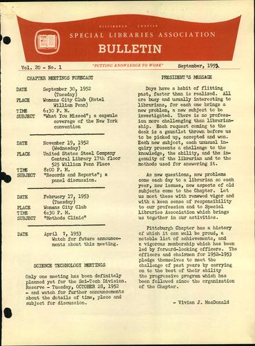 Pittsburgh Chapter bulletin