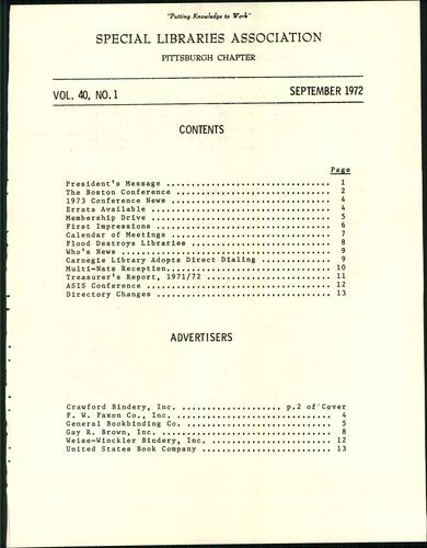 Pittsburgh Chapter bulletin