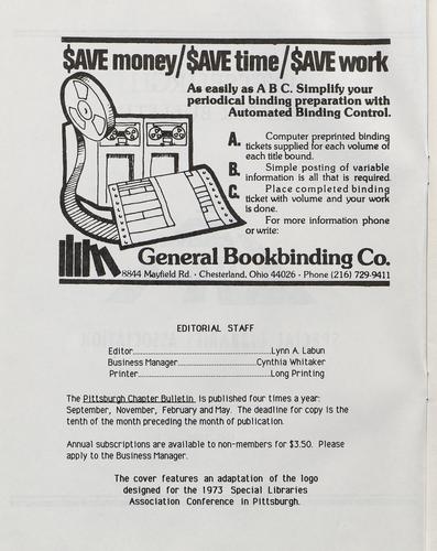 Pittsburgh Chapter bulletin