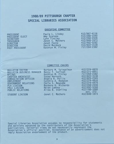 Pittsburgh Chapter bulletin