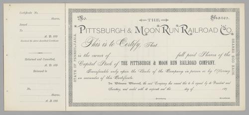 Pittsburgh & Moon Run Railroad Company Stock Certificate